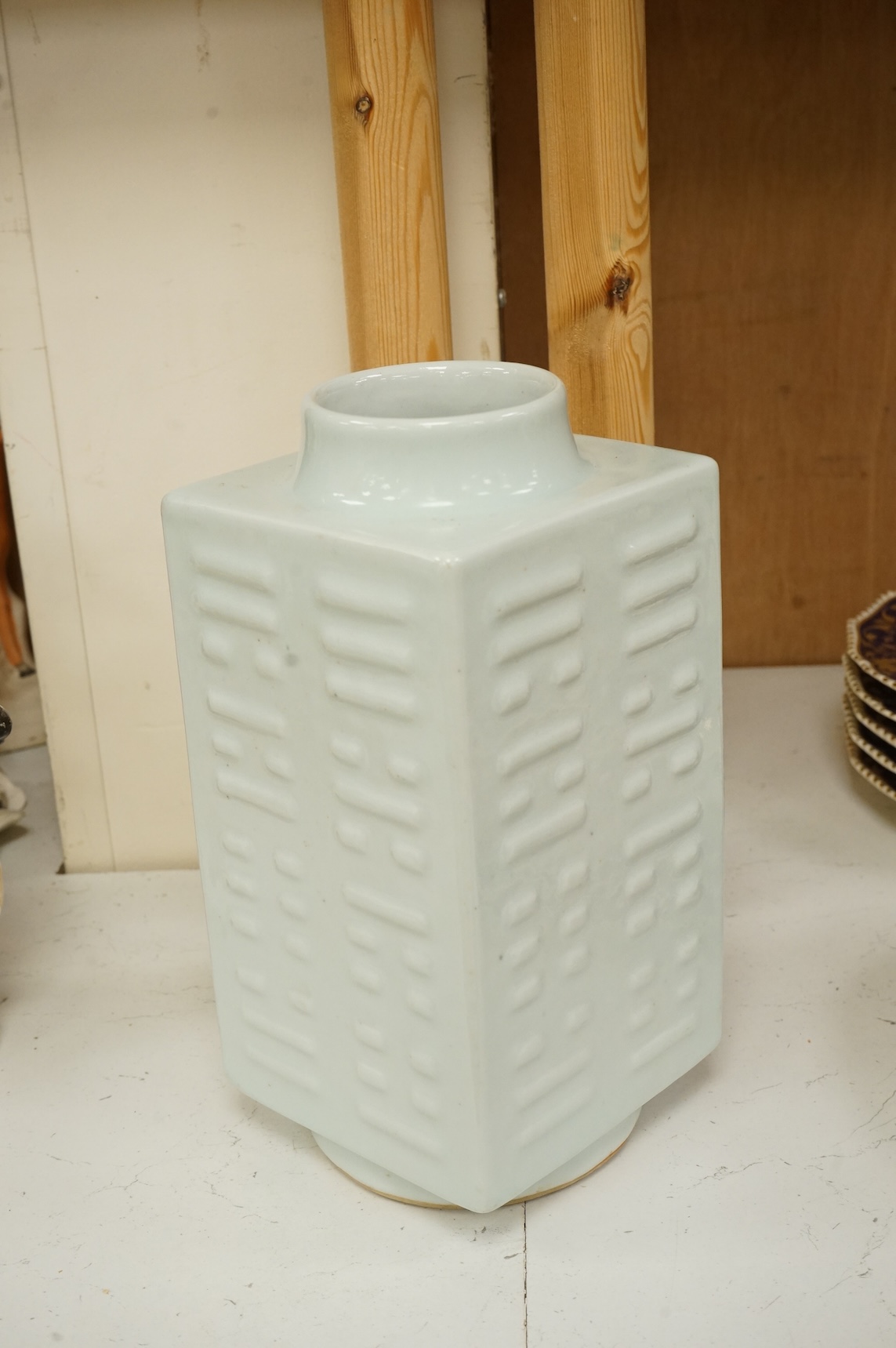 A Chinese celadon glazed cong Vase, 28cm high